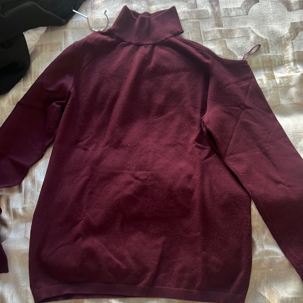 Burgundy off the shoulder turtle neck sweater